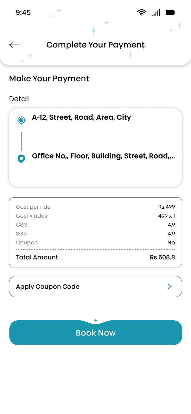 Routes app ride confirmation screen